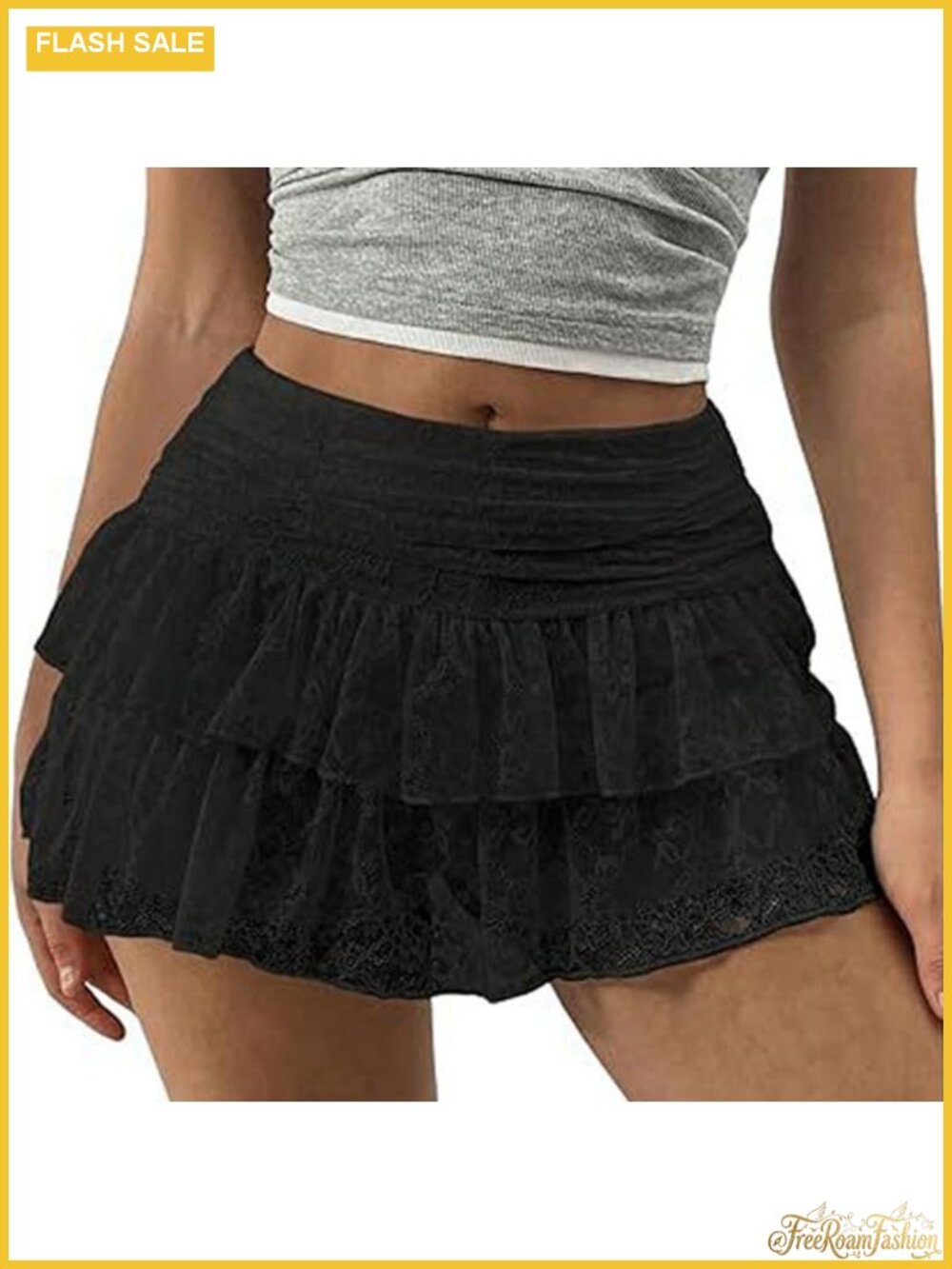 Women's Ruffled Lace Mini Skort Tiered A-Line Ruched Y2K Mesh Layered Short